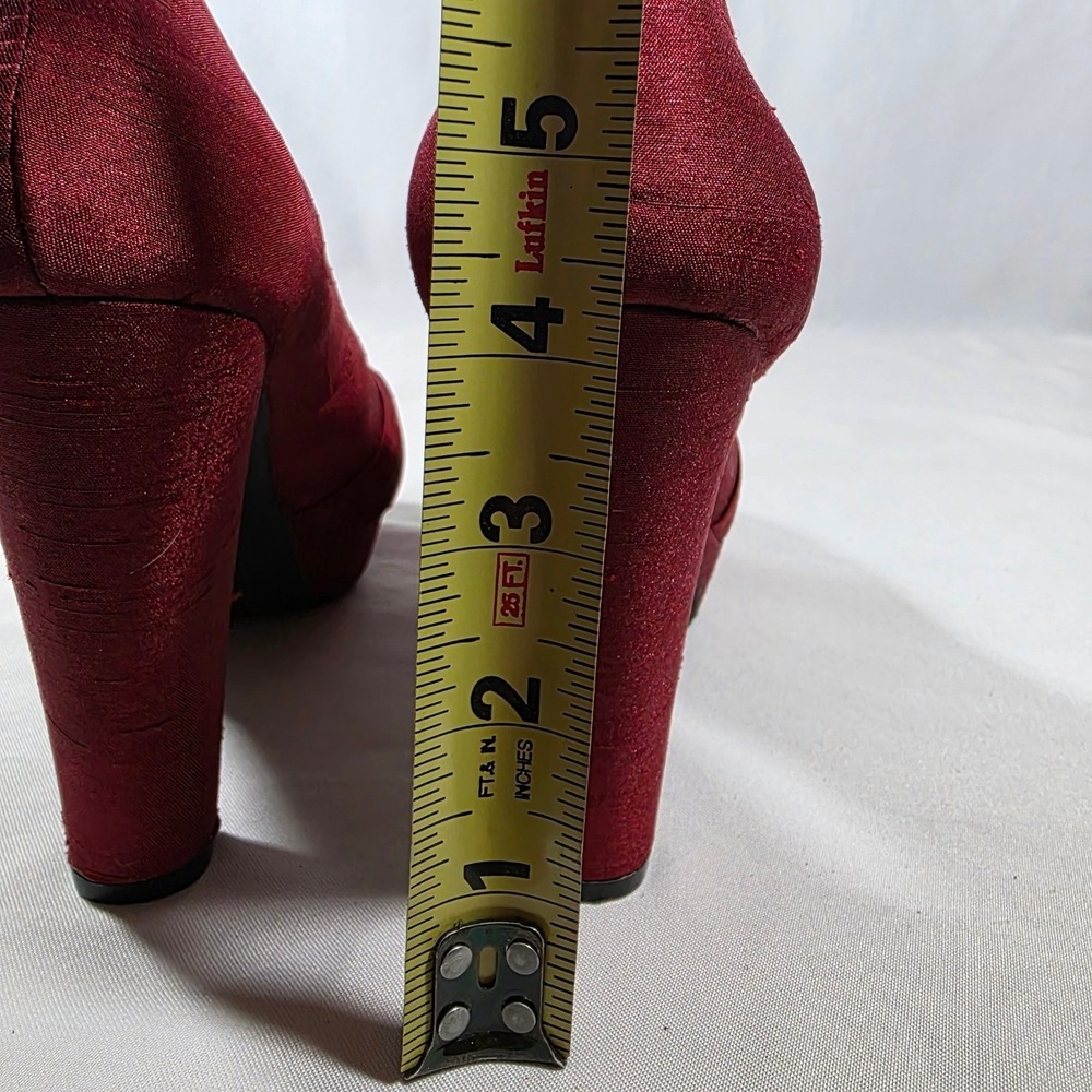 Rocket Dog K9 Red Pleated Knot Platform Pumps Floral Lining Heels Burgundy - Picture 6 of 10